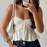 BXOXO Women Y2K Babydoll Peplum Cami Shirt Spaghetti Strap V Neck Ruffle Hem Camisole Sleeveless Summer Tops Streetwear